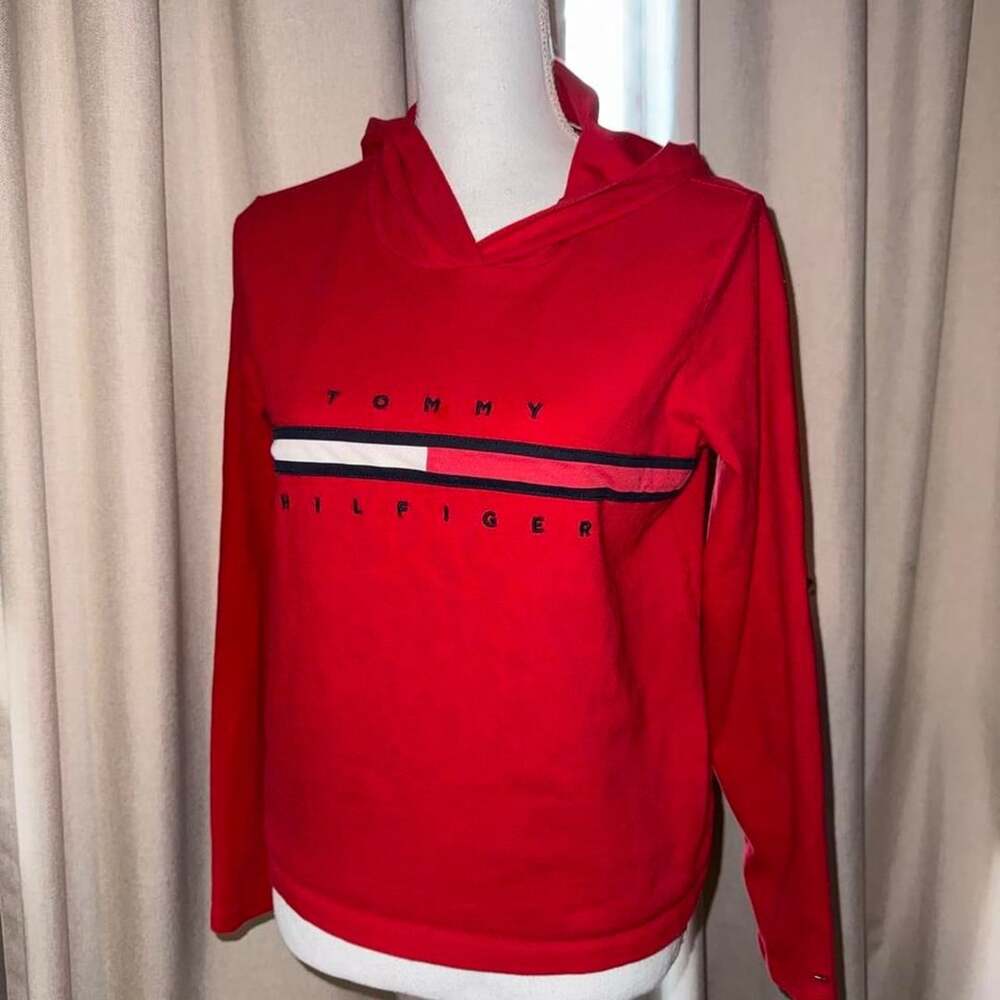 Tommy Hilfiger Denim Red Logo Hoodie Size S